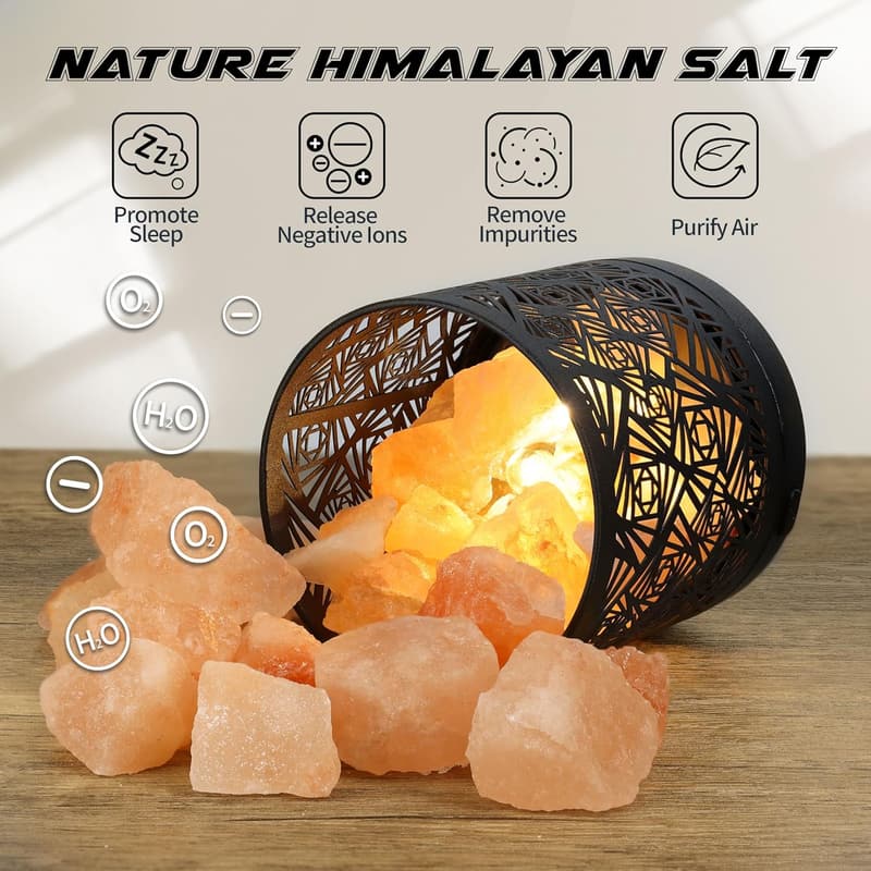 Himalayan Salt Lamp with Metal Basket & 5 LED Bulbs