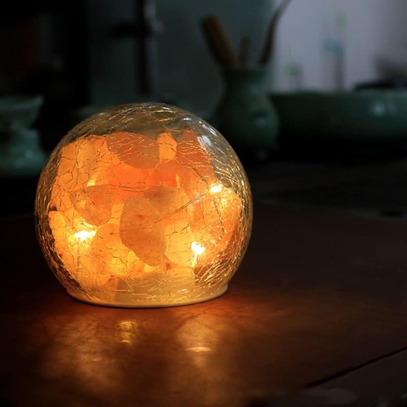 Himalayan Pink Salt Rock Lamp with Crackle Glass Ball