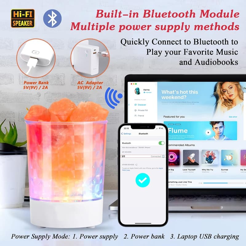 Colorful Himalayan Salt Lamp with Music and Dimmer for Relaxation