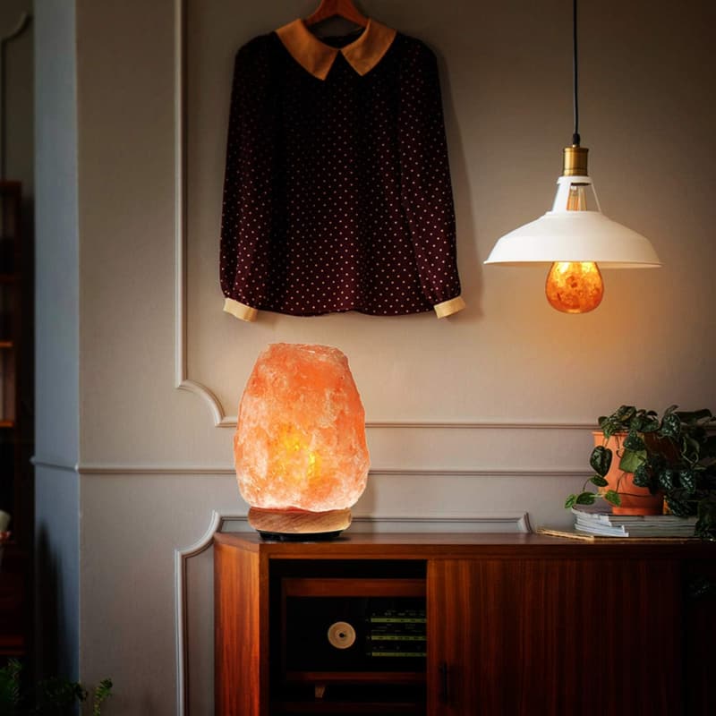 Himalayan Pink Salt Lamp with Wood Base – Dimmer Switch – 7-11 lbs