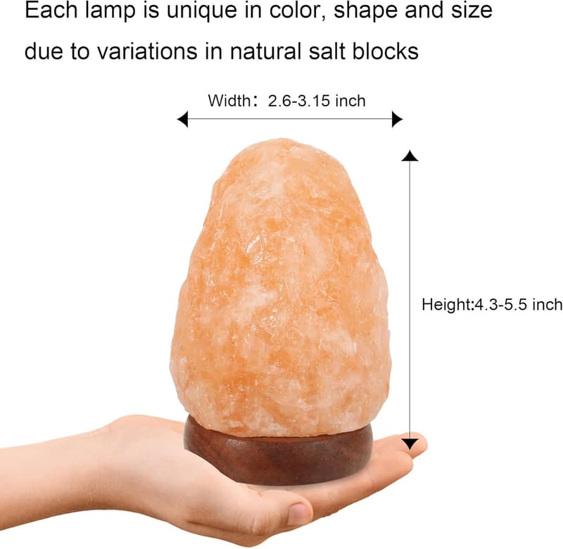 Natural Salt Rock Night Lamp with Color Changing, Premium Wood Base