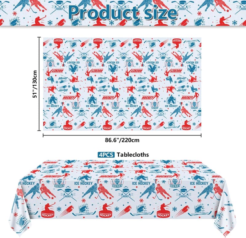 Kid's Hockey Party Tablecloths - 4 Pack, 51