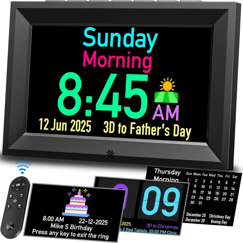 Talking Digital Calendar Alarm Clock with Auto Dimming & Reminders