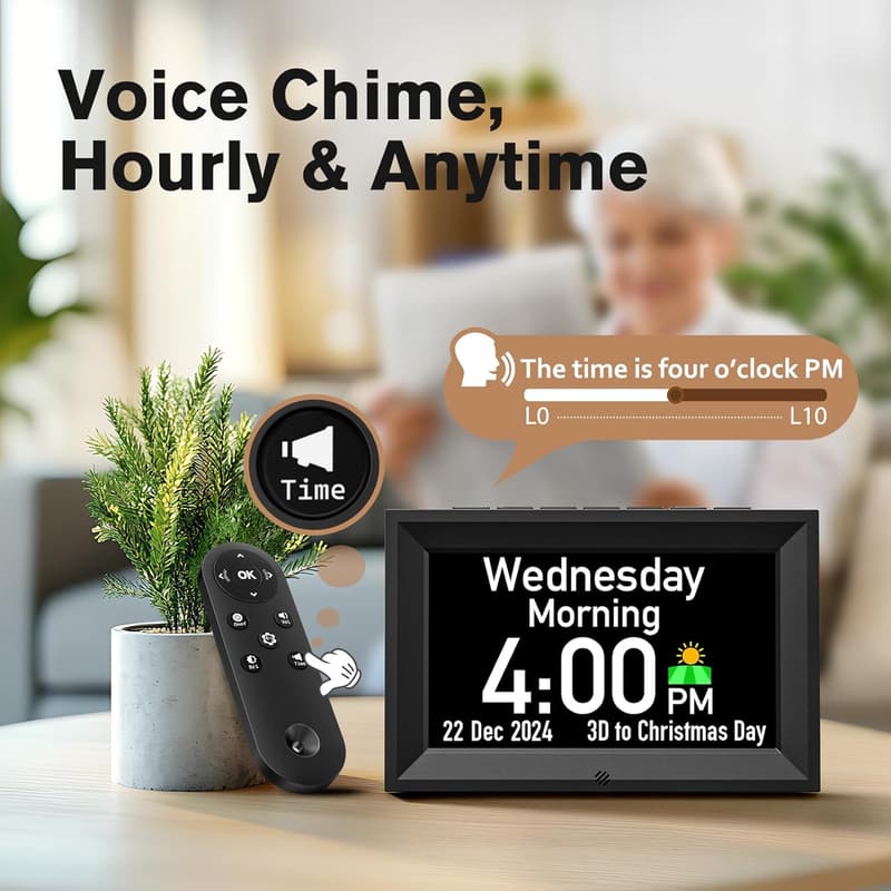 Talking Digital Calendar Alarm Clock with Auto Dimming & Reminders