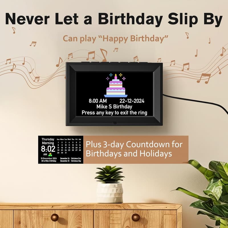 Talking Digital Calendar Alarm Clock with Auto Dimming & Reminders