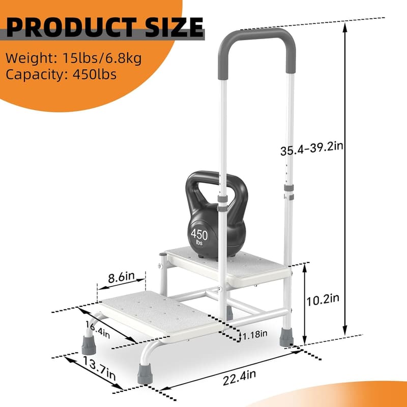 Heavy-Duty Adjustable Step Stool for Seniors with Handle