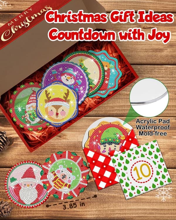 Christmas Advent Calendar Diamond Painting Coasters Kit for Adults