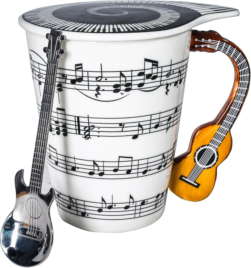 Guitar-Themed Novelty Mug with Lid & Spoon - Perfect Gift for Music Lovers