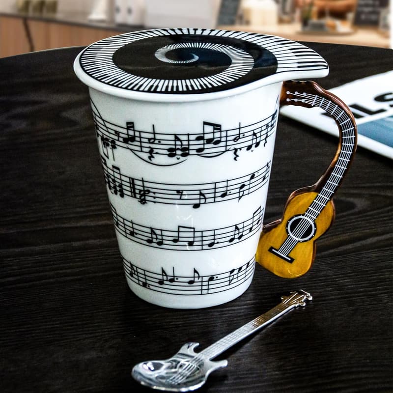 Guitar-Themed Novelty Mug with Lid & Spoon - Perfect Gift for Music Lovers