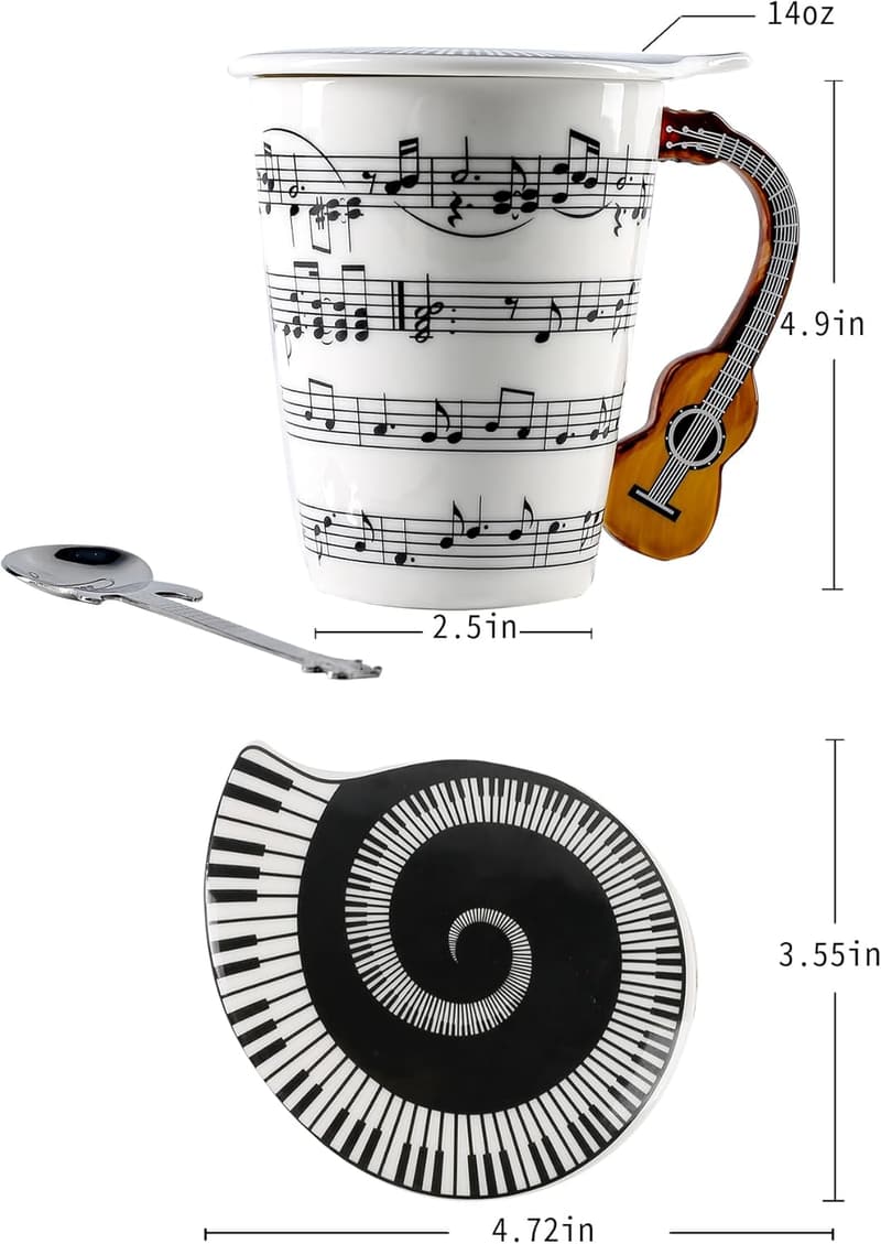 Guitar-Themed Novelty Mug with Lid & Spoon - Perfect Gift for Music Lovers