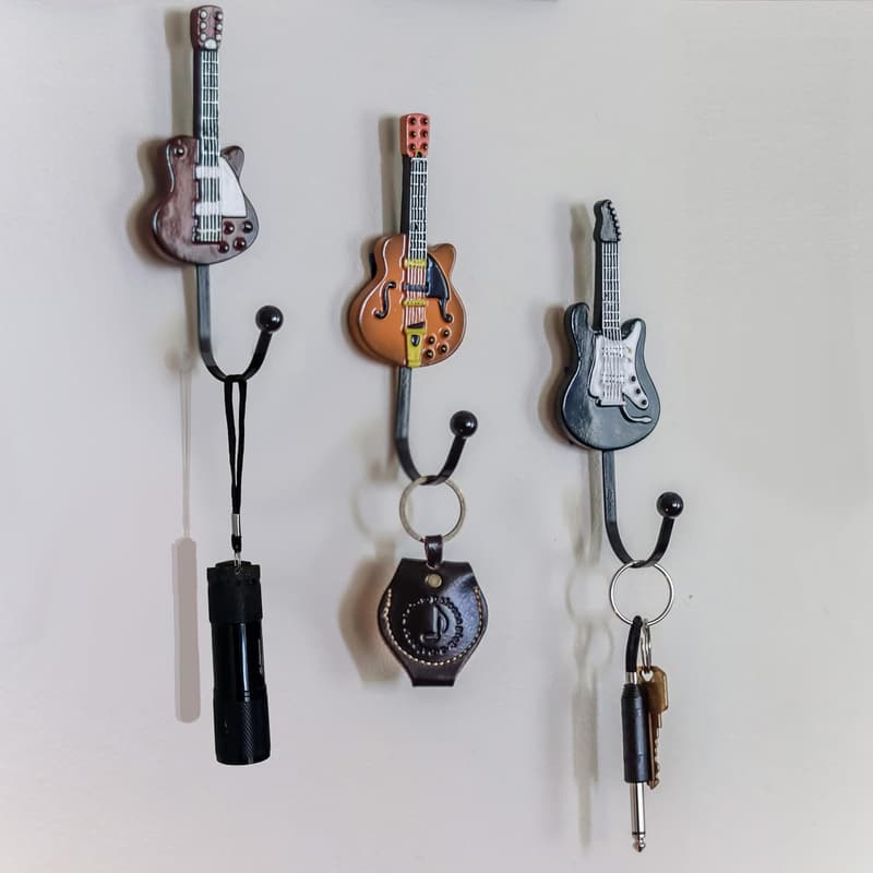 Vintage Guitar Shaped Coat Hooks - 3 Pack for Music Lovers