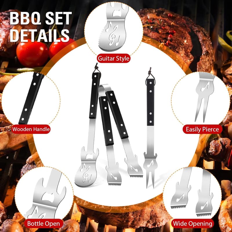 Father's Day Stainless Steel Guitar BBQ Utensils Set for Dad