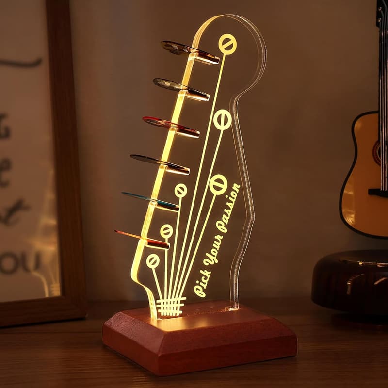 Guitar Pick Holder - Headstock Design, USB Powered Storage