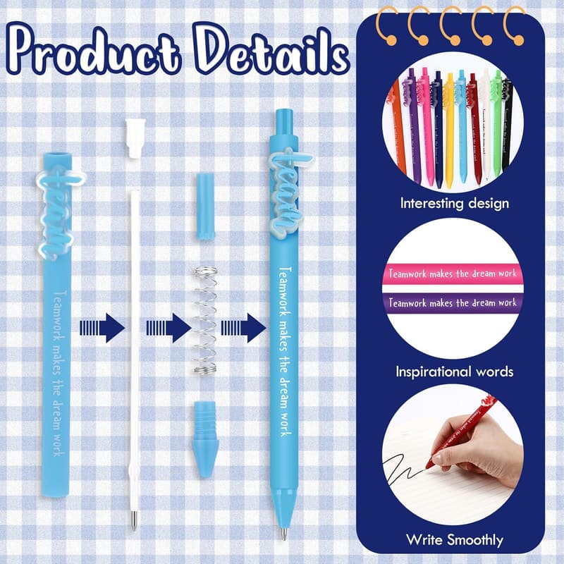 Teamwork Appreciation Pens - 30 Pcs Bulk with Inspirational Quotes