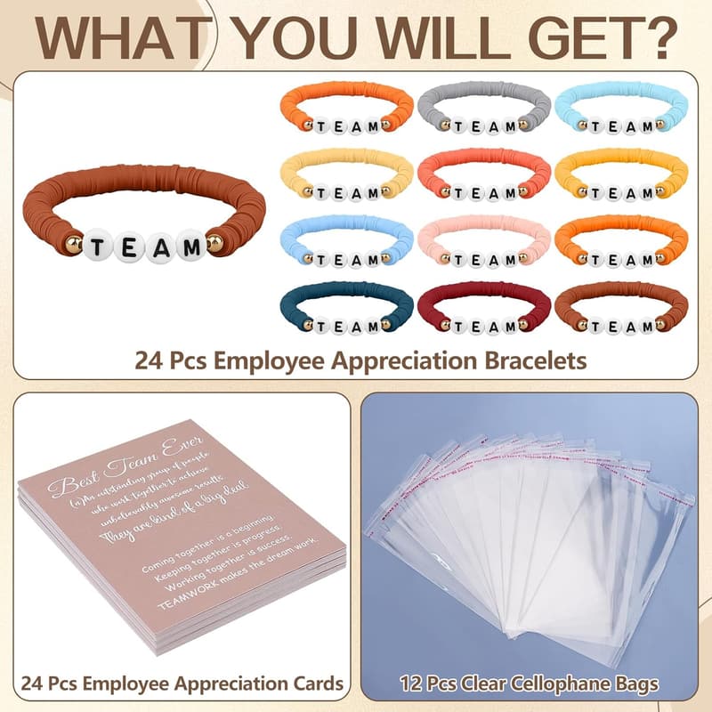 Employee Appreciation Beaded Bracelets with Thank You Cards - 24 Set