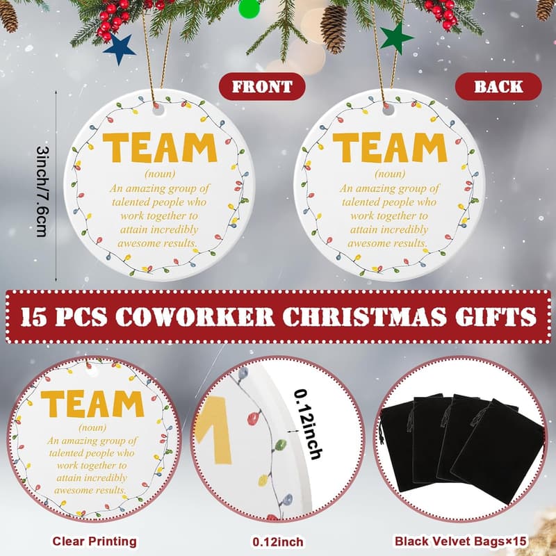 Employee Appreciation Ceramic Christmas Ornaments Set (15 Pcs)