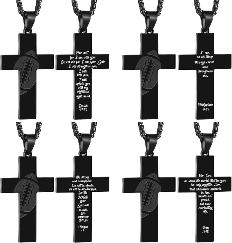 Football Cross Necklace for Men - Stainless Steel Pendant with Chain