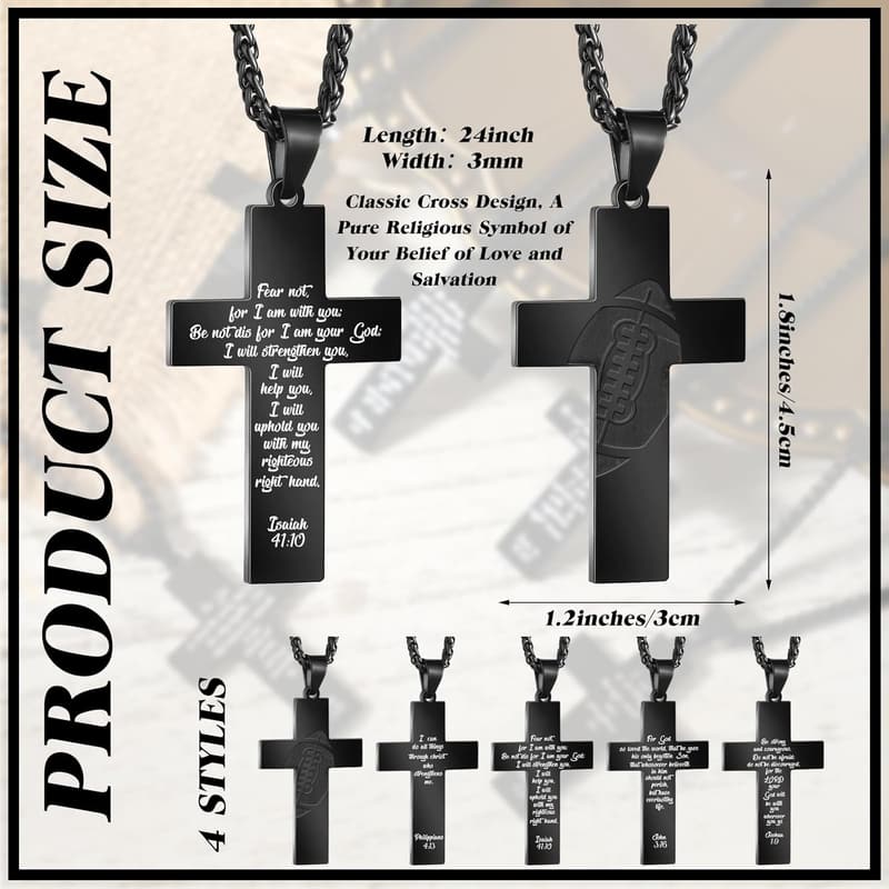 Football Cross Necklace for Men - Stainless Steel Pendant with Chain