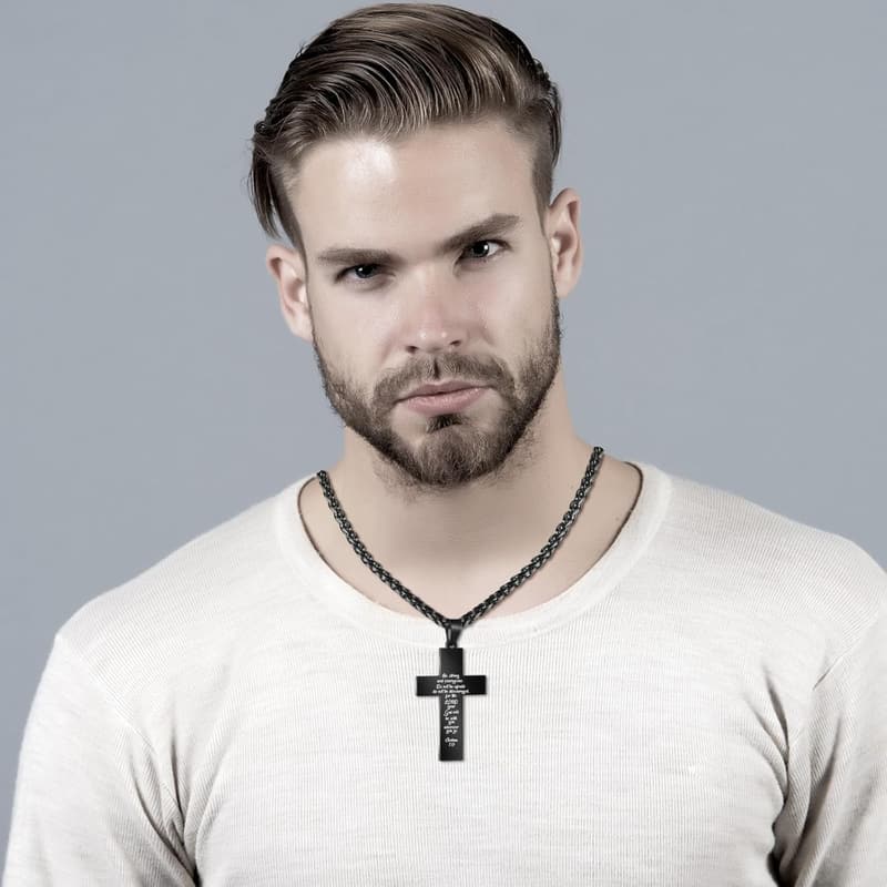 Football Cross Necklace for Men - Stainless Steel Pendant with Chain