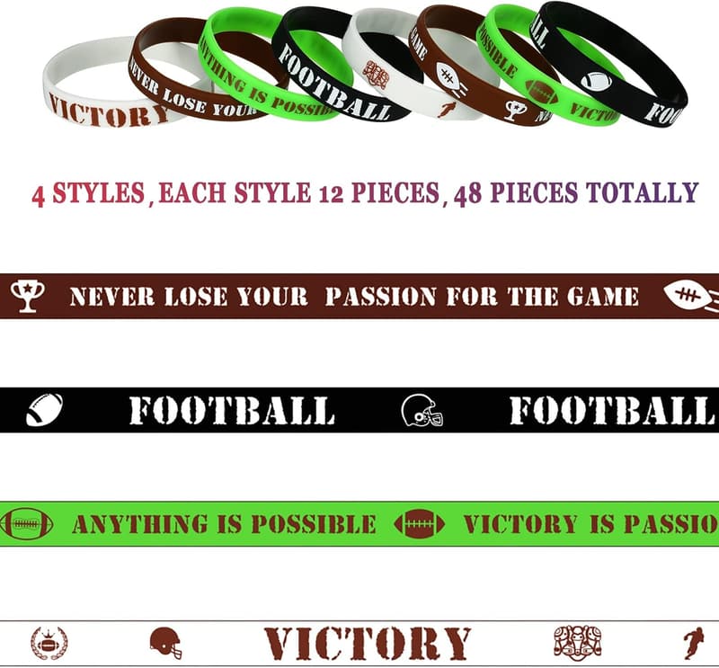 Football Party Supplies: 48 Pcs Motivational Silicone Bracelets