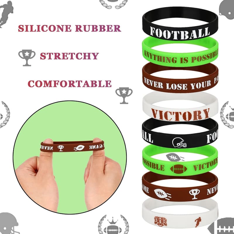 Football Party Supplies: 48 Pcs Motivational Silicone Bracelets