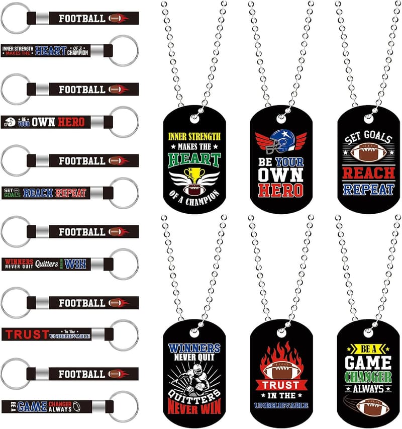Sports Inspirational Keychains & Dog Tag Necklaces Set