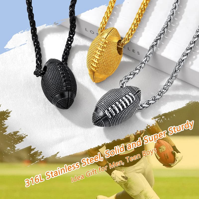 Men's Sports Necklace - 316L Stainless Steel Ball Pendant, 22