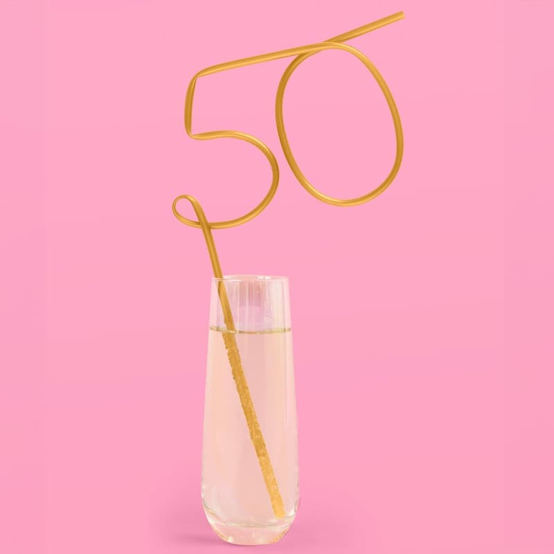 50th Birthday XL Gold Straw for Party Decorations