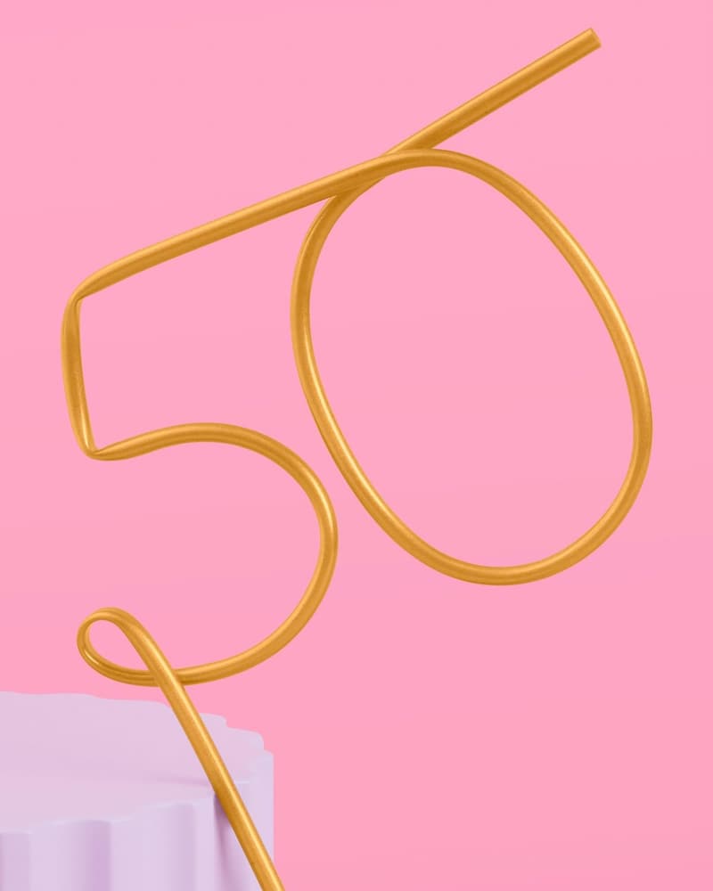 50th Birthday XL Gold Straw for Party Decorations