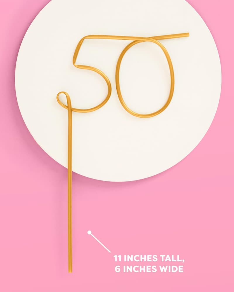 50th Birthday XL Gold Straw for Party Decorations