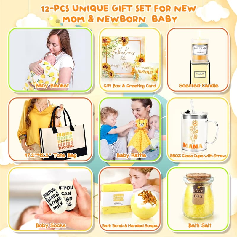 New Mom Care Package: 12-Piece Baby Shower Gift Set