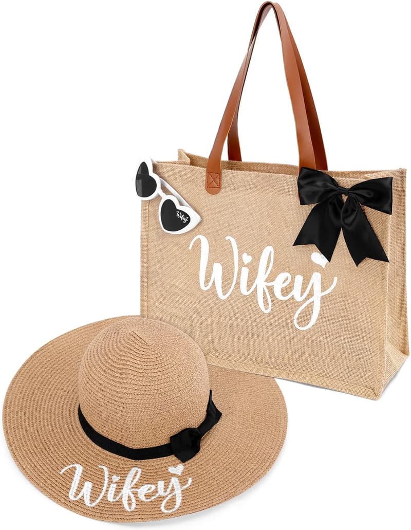 Bridal Shower Wifey Tote Bag Set with Hat & Glasses