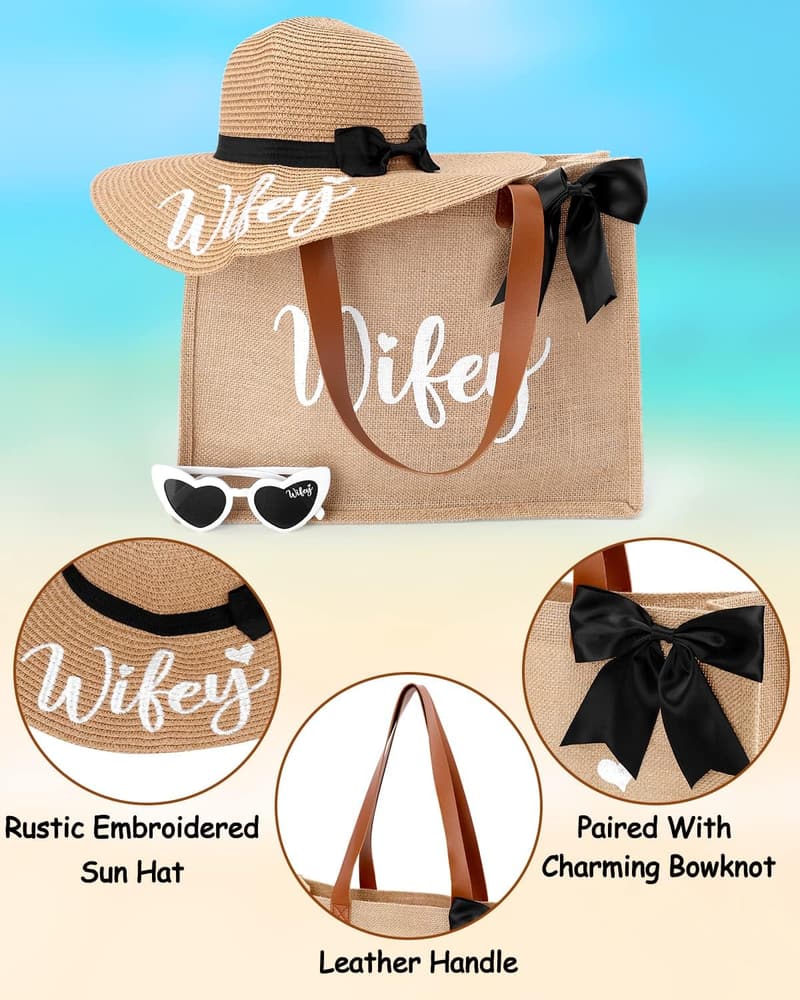 Bridal Shower Wifey Tote Bag Set with Hat & Glasses