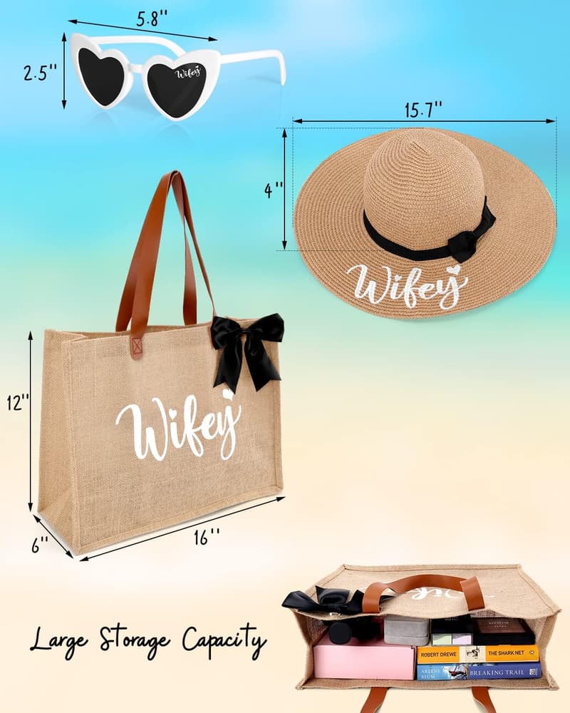 Bridal Shower Wifey Tote Bag Set with Hat & Glasses