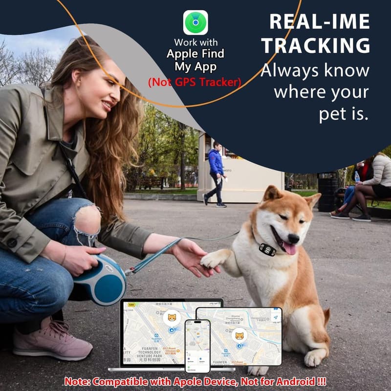 Smart Dog Location Tracker - MFi Certified, No Monthly Fee, Black