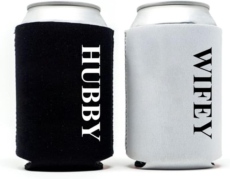 Honeymoon Gifts - Hubby and Wifey Novelty Can Cooler