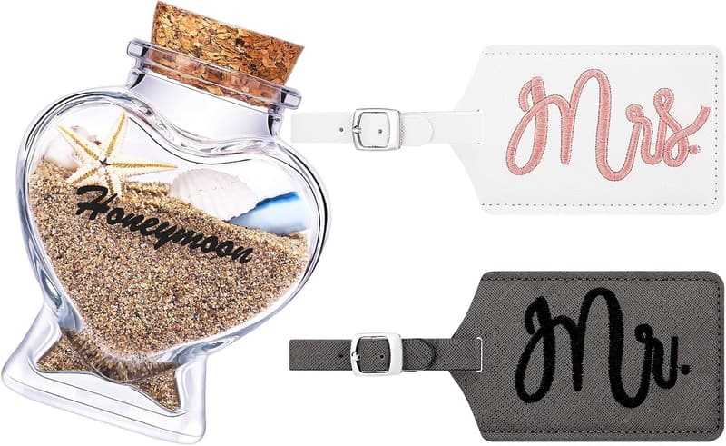 Just Married Luggage Tag Set with Keepsake Jar for Couples
