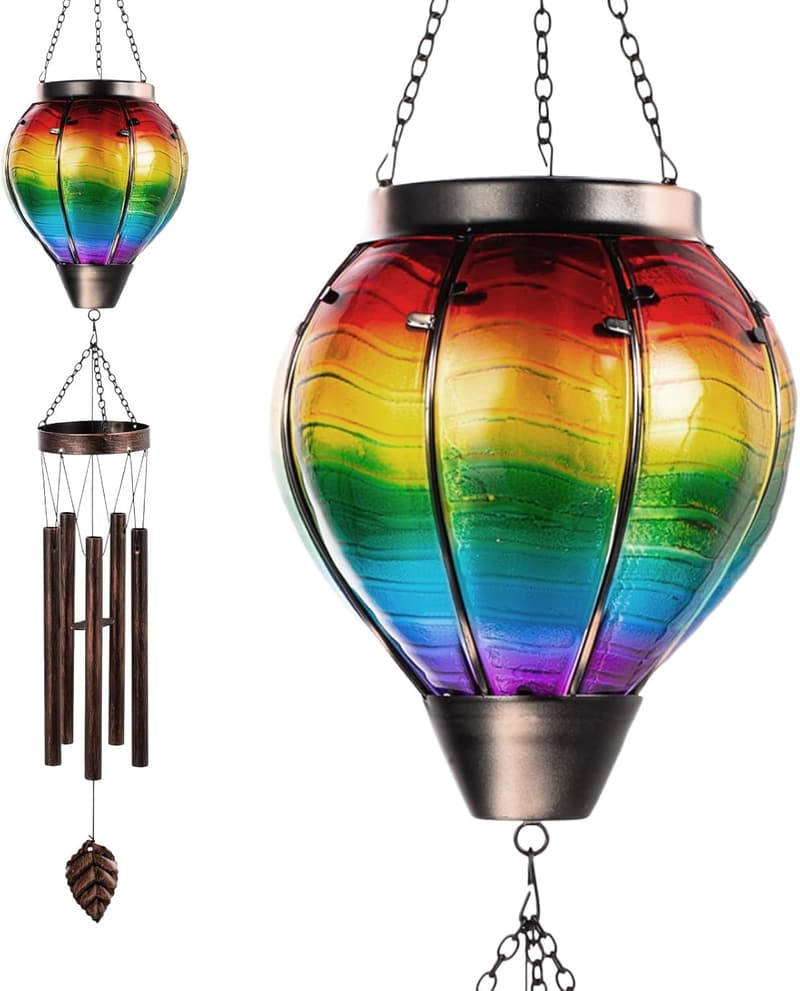 Solar Hot Air Balloon Wind Chimes for Mother's Garden Decor