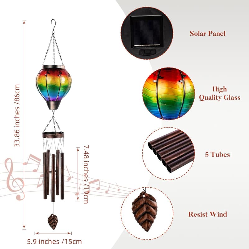 Solar Hot Air Balloon Wind Chimes for Mother's Garden Decor