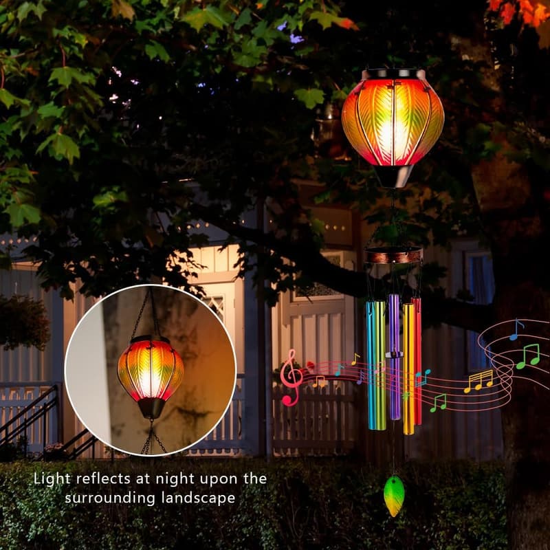 Mother's Day Solar Glass Hot Air Balloon Wind Chimes