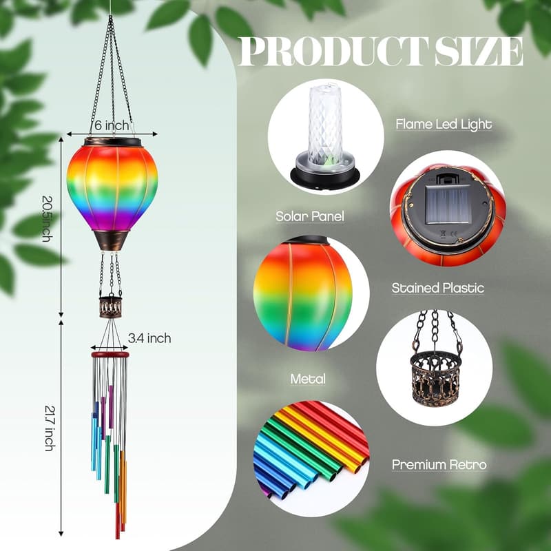Solar Lantern Hot Air Balloon Wind Chimes - Outdoor Garden Gift