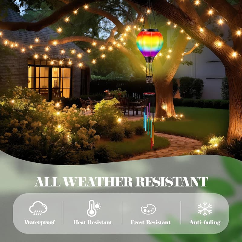 Solar Lantern Hot Air Balloon Wind Chimes - Outdoor Garden Gift