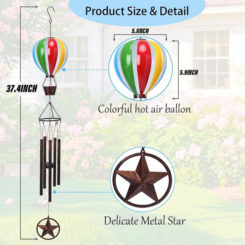 Colorful Hot Air Balloon Wind Chimes for Garden Decor