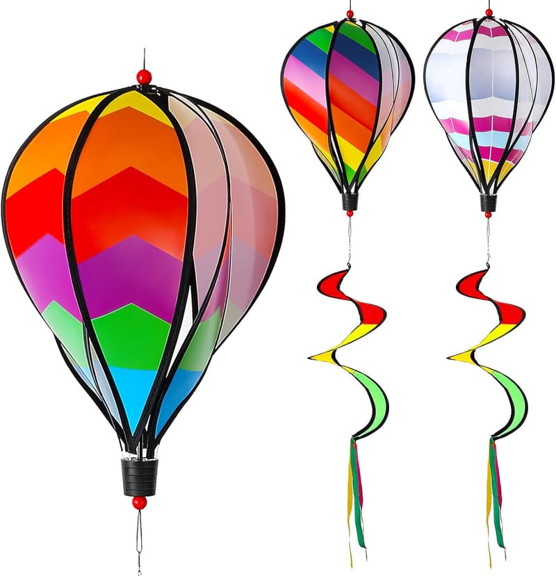 Rainbow Hot Air Balloon Wind Spinner Chime - 5 Pcs Garden Decor