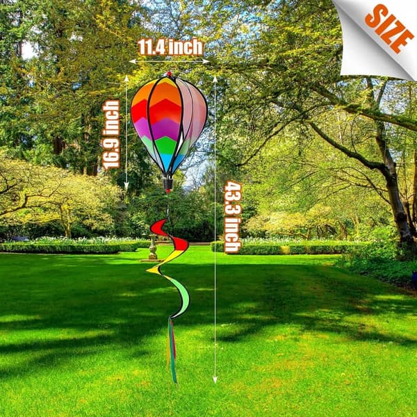 Rainbow Hot Air Balloon Wind Spinner Chime - 5 Pcs Garden Decor