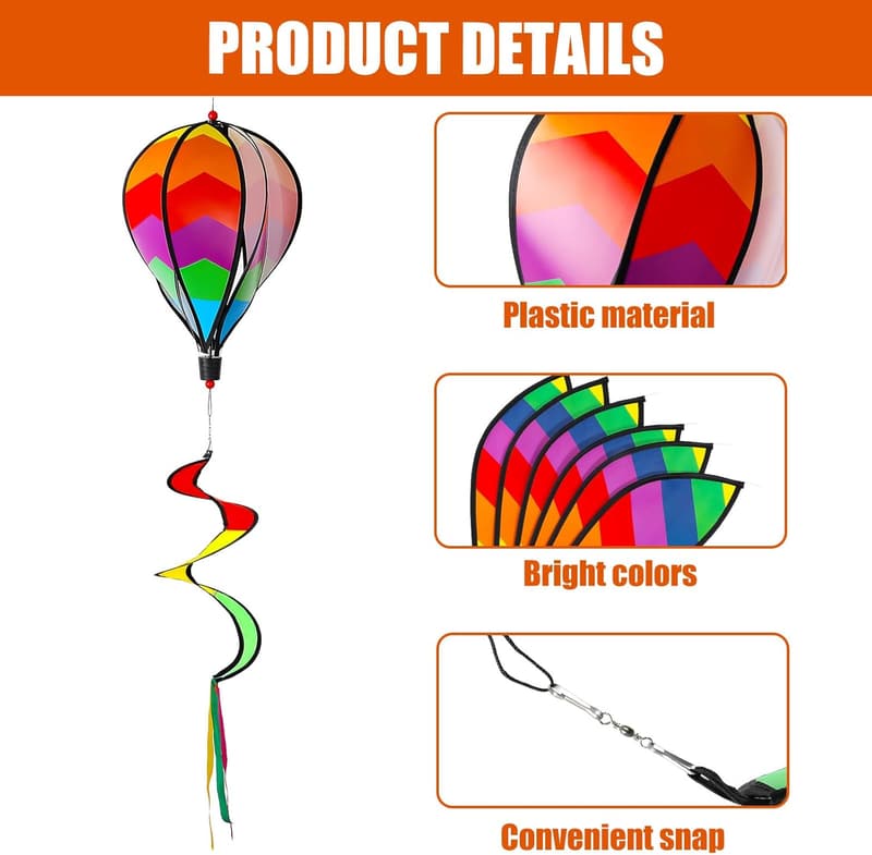 Rainbow Hot Air Balloon Wind Spinner Chime - 5 Pcs Garden Decor