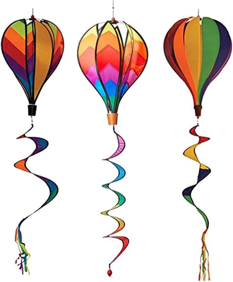 Rainbow Hot Air Balloon Wind Spinner - 3-Piece Outdoor Decor