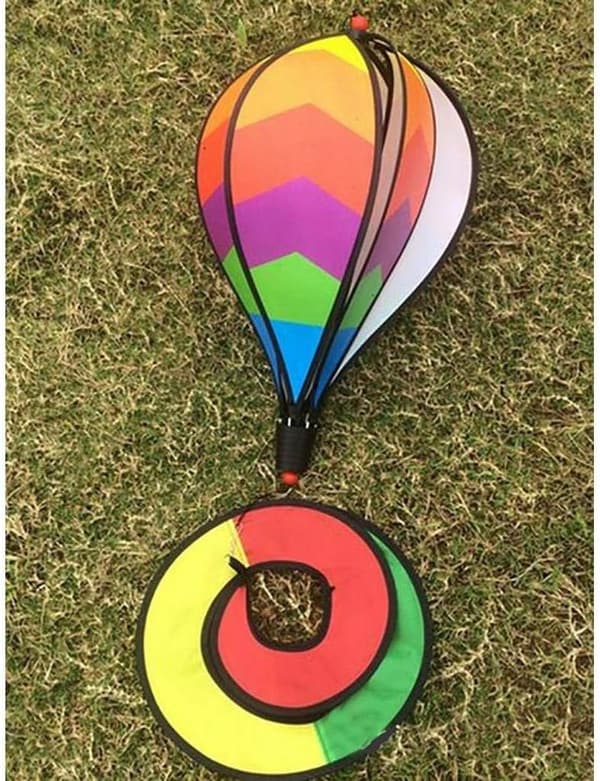 Rainbow Hot Air Balloon Wind Spinner - 3-Piece Outdoor Decor