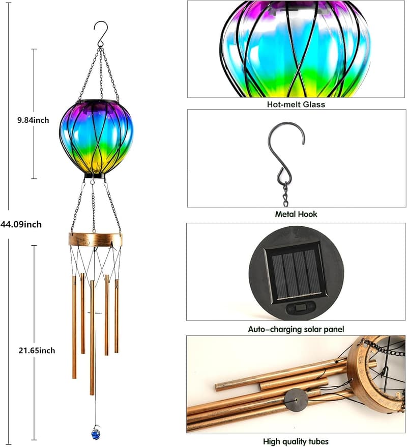 Solar Wind Chimes - Outdoor Hanging Lanterns for Mom