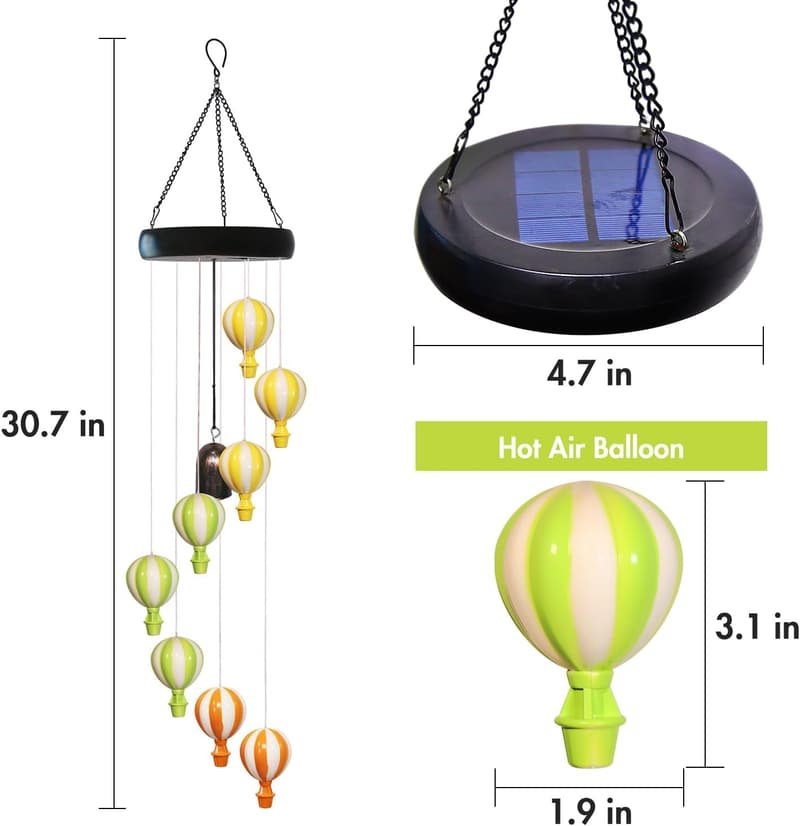 Mother's Day Hot Air Balloon LED Wind Chimes for Outdoor Decor